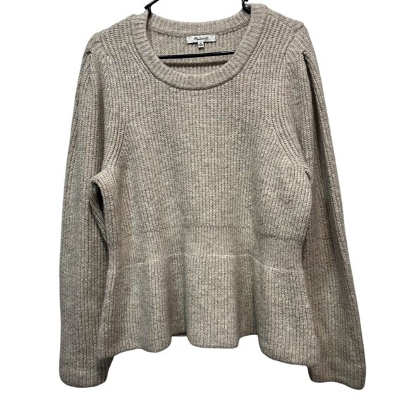 Madewell Women XL Peplum Pullover Sweater Beige Ribbed Knit Wool Acrylic - Picture 4 of 13